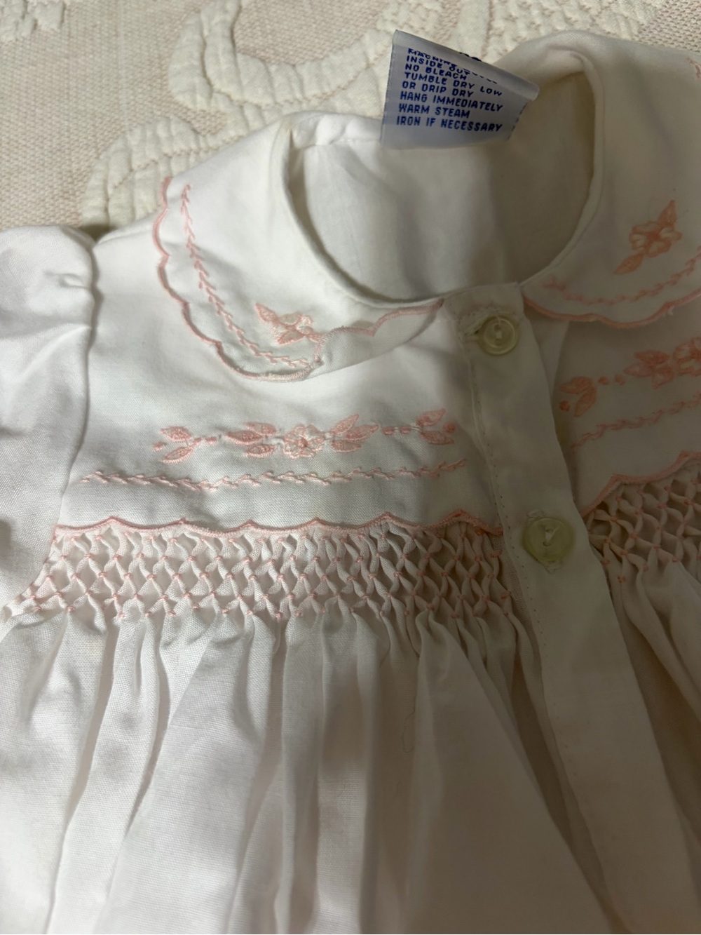 Carriage Boutique White Sleep Sack with Pink Smocking smoked gown - Picture 2 of 8